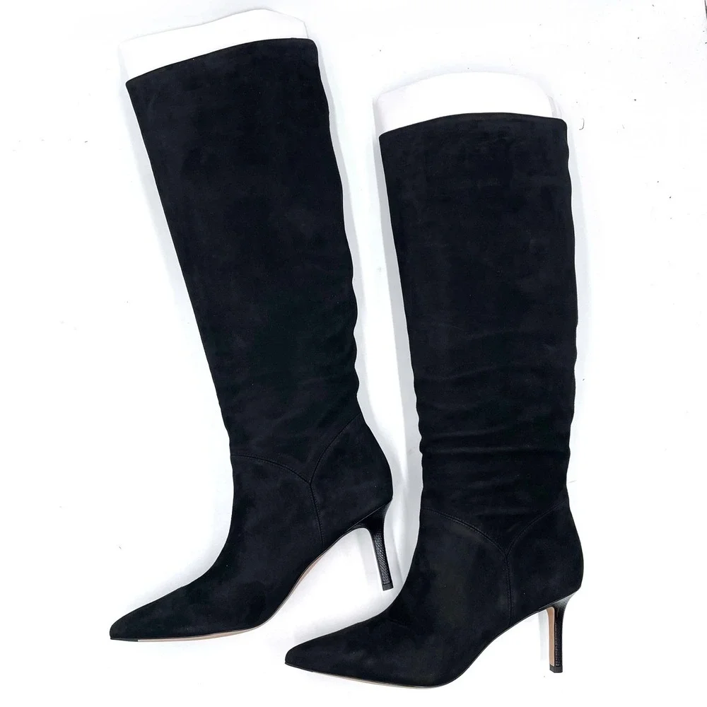 Veronica Beard‎ Lexington Boots Black Suede Pointed Toe Knee High Heels Sz 6
